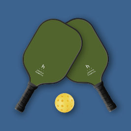 Elegant Eenvoudig Monogram Olijfgroen Persoonlijk Pickleball Paddle