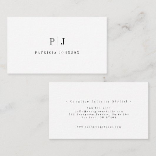 Elegant Eenvoudig Monogram Professioneel Minimalis Visitekaartje (Voorkant / Achterkant)