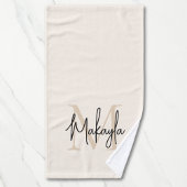Elegant Eenvoudig Monogram Script Naam Beige Handdoek