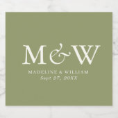 Elegant Eenvoudig Mos Groen Monogram Bruiloft Sparkling Wijnetiket (Enkel label)