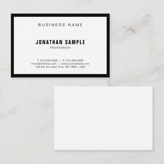 Elegant eenvoudig ontwerp zwart, wit, zwart, zwart visitekaartje (Voorkant / Achterkant)
