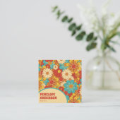 Elegant Eenvoudig Oranje Blauw Retro Groovy Bloeme Vierkante Visitekaartje (Staand voorkant)