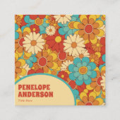 Elegant Eenvoudig Oranje Blauw Retro Groovy Bloeme Vierkante Visitekaartje (Voorkant)