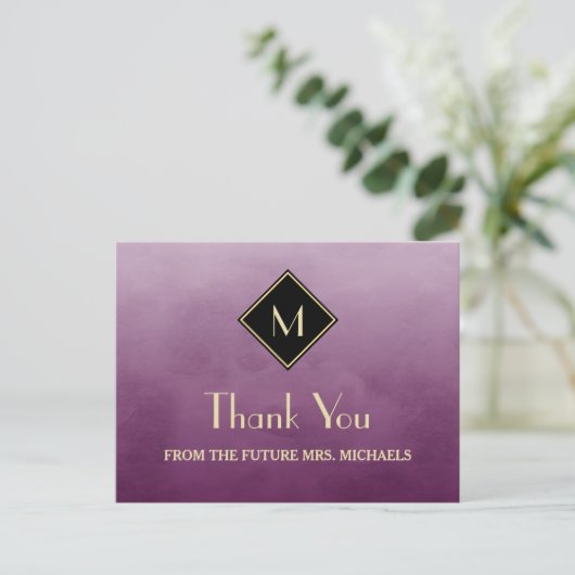 Elegant eenvoudig Paars met Gold Monogram Hartelij Briefkaart (Staand voorkant)