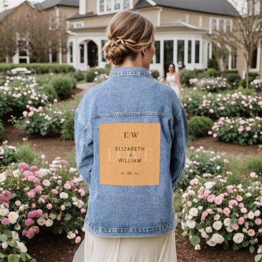 Elegant Eenvoudig Perzik Monogram Bruiloft Denim Jacket (Huwelijk Achterkant)