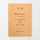 Elegant Eenvoudig Perzik Monogram Bruiloft Drieluik Programma (Cover)