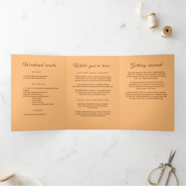 Elegant Eenvoudig Perzik Monogram Bruiloft Drieluik Programma