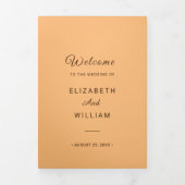 Elegant Eenvoudig Perzik Monogram Bruiloft Drieluik Programma (Cover)