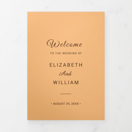 Elegant Eenvoudig Perzik Monogram Bruiloft Drieluik Programma (Cover)