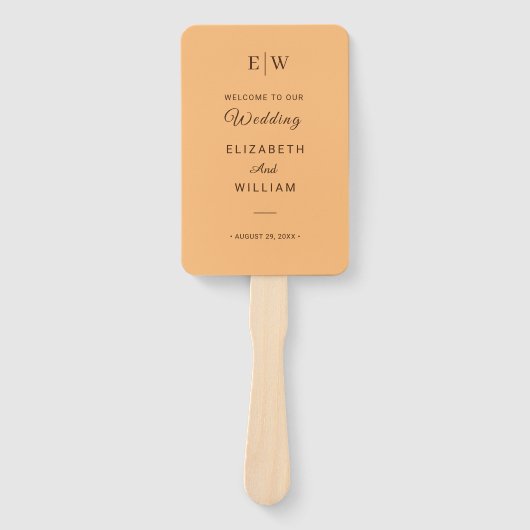 Elegant Eenvoudig Perzik Monogram Bruiloft Handwaaier (Voorkant)