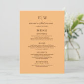 Elegant Eenvoudig Perzik Monogram Bruiloft Menu (Staand voorkant)