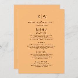 Elegant Eenvoudig Perzik Monogram Bruiloft Menu