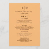 Elegant Eenvoudig Perzik Monogram Bruiloft Menu (Voorkant)