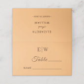 Elegant Eenvoudig Perzik Monogram Bruiloft Plaatskaartje (Buitenkant ongevouwen)