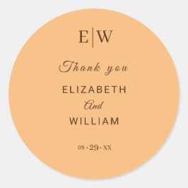 Elegant Eenvoudig Perzik Monogram Bruiloft Ronde Sticker