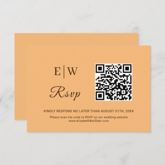 Elegant Eenvoudig Perzik Monogram Bruiloft RSVP Kaartje (Voorkant / Achterkant)