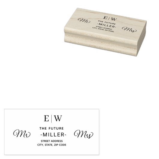 Elegant Eenvoudig Perzik Monogram Bruiloft Rubberstempel (Gestempeld)