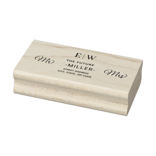 Elegant Eenvoudig Perzik Monogram Bruiloft Rubberstempel (Stempel)