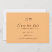 Elegant Eenvoudig Perzik Monogram Bruiloft Save The Date (Voorkant)