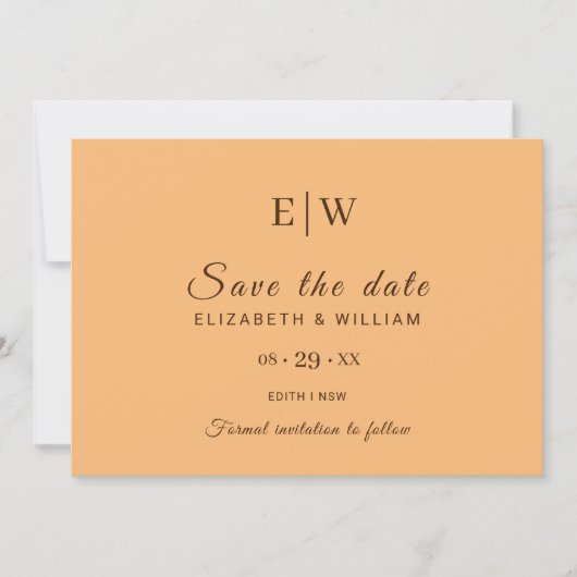 Elegant Eenvoudig Perzik Monogram Bruiloft Save The Date (Voorkant)