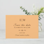 Elegant Eenvoudig Perzik Monogram Bruiloft Save The Date (Staand voorkant)