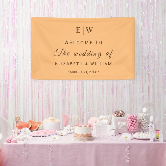 Elegant Eenvoudig Perzik Monogram Bruiloft Spandoek (Feest)