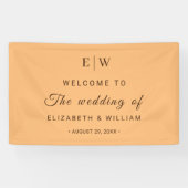 Elegant Eenvoudig Perzik Monogram Bruiloft Spandoek (Horizontaal)