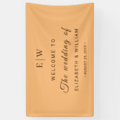 Elegant Eenvoudig Perzik Monogram Bruiloft Spandoek (Verticaal)