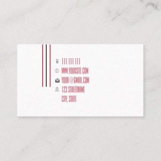 Elegant eenvoudig rood zwart wit, modern visitekaartje (Achterkant)