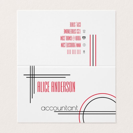 Elegant eenvoudig rood zwart wit, modern visitekaartje (Buitenkant ongevouwen)