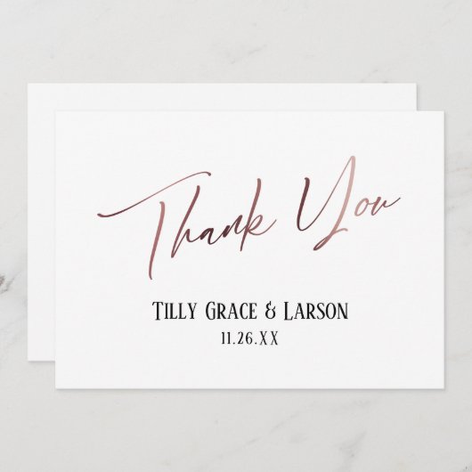 Elegant eenvoudig Roos Gold Moderne handschrift Bedankkaart (Voorkant / Achterkant)