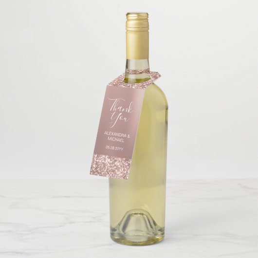 Elegant eenvoudig Roos Gouden Glitter Modern Dank Flessenhanger (Schuin)