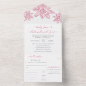 Elegant Eenvoudig Roze Bloemen Geometrisch Goud Li All In One Uitnodiging (Binnen)