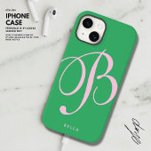 Elegant Eenvoudig Roze en Groen Script Naam Monogr Case-Mate iPhone Case