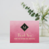 Elegant Eenvoudig Roze met Gouden Monogram Dank u Briefkaart (Staand voorkant)