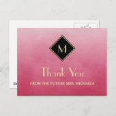 Elegant Eenvoudig Roze met Gouden Monogram Dank u Briefkaart (Voorkant / Achterkant)