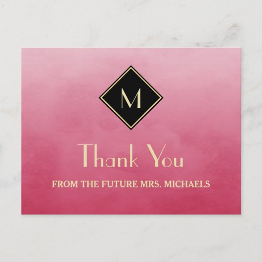 Elegant Eenvoudig Roze met Gouden Monogram Dank u Briefkaart (Voorkant)