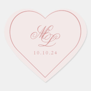 Elegant eenvoudig roze monogram hart sticker