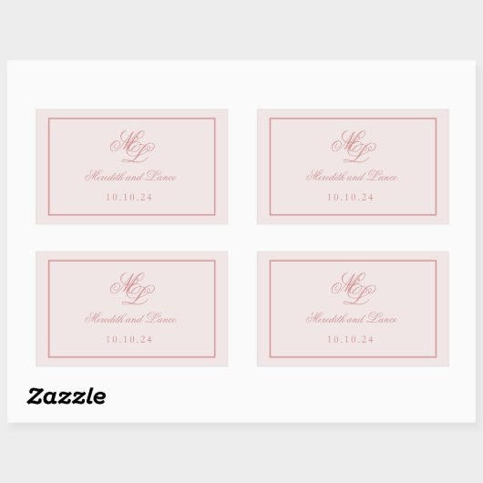 Elegant eenvoudig roze monogram rechthoekige sticker (Vel)