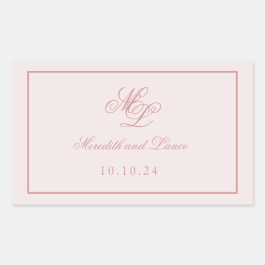 Elegant eenvoudig roze monogram rechthoekige sticker (Voorkant)