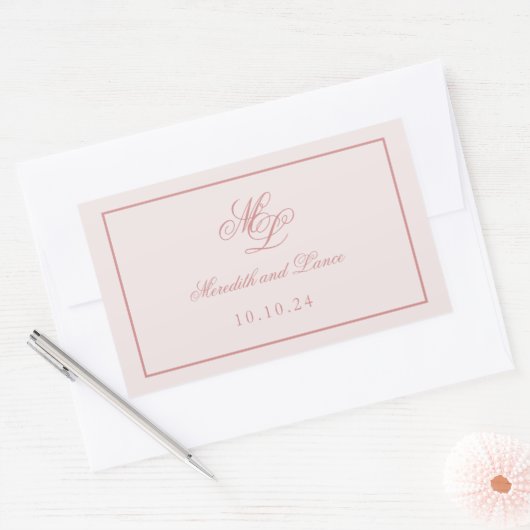 Elegant eenvoudig roze monogram rechthoekige sticker (Envelop)