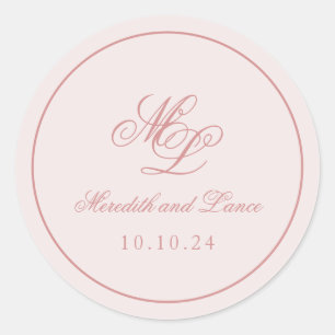 Elegant eenvoudig roze monogram ronde sticker