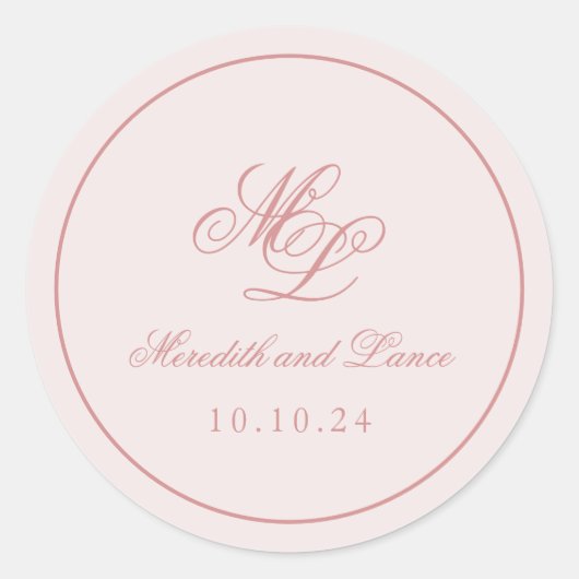 Elegant eenvoudig roze monogram ronde sticker (Voorkant)