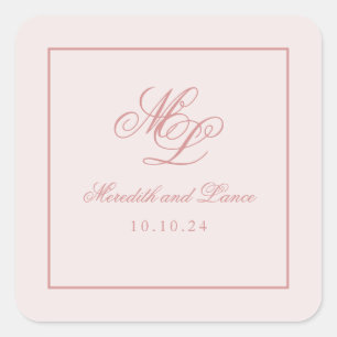 Elegant eenvoudig roze monogram vierkante sticker