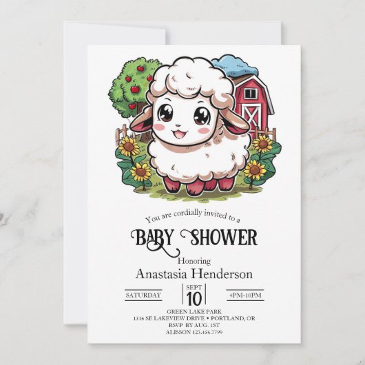 Elegant eenvoudig schaap Baby shower Kaart (Voorkant)