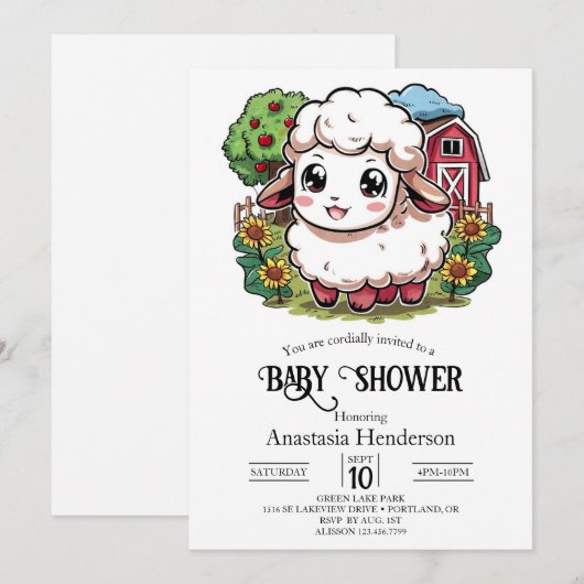 Elegant eenvoudig schaap Baby shower Kaart (Voorkant / Achterkant)
