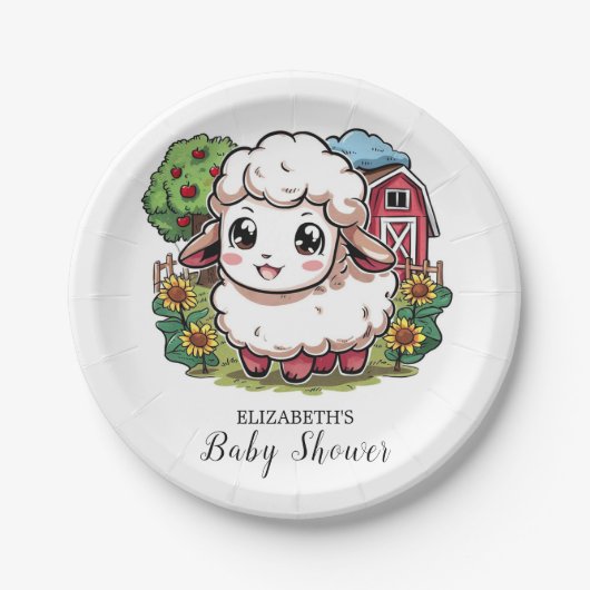 Elegant eenvoudig schaap Baby shower Papieren Bordje (Voorkant)