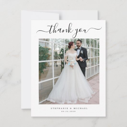 Elegant eenvoudig script 2 foto bruiloft bedankkaart (Voorkant)