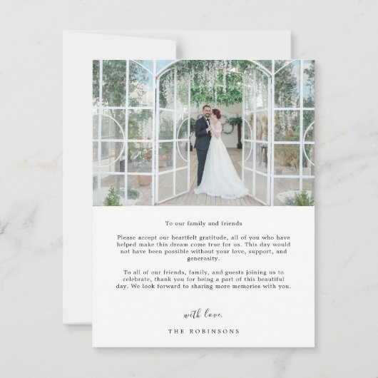Elegant eenvoudig script 2 foto bruiloft bedankkaart (Achterkant)
