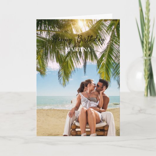 Elegant Eenvoudig Script Aangepaste Foto Gelukkige Kaart (Voorkant)